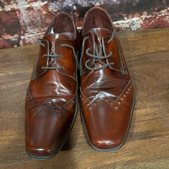 Men's Italian Brown Leather Dress Shoes (Marco Ferritti) - Picture 3 of 6